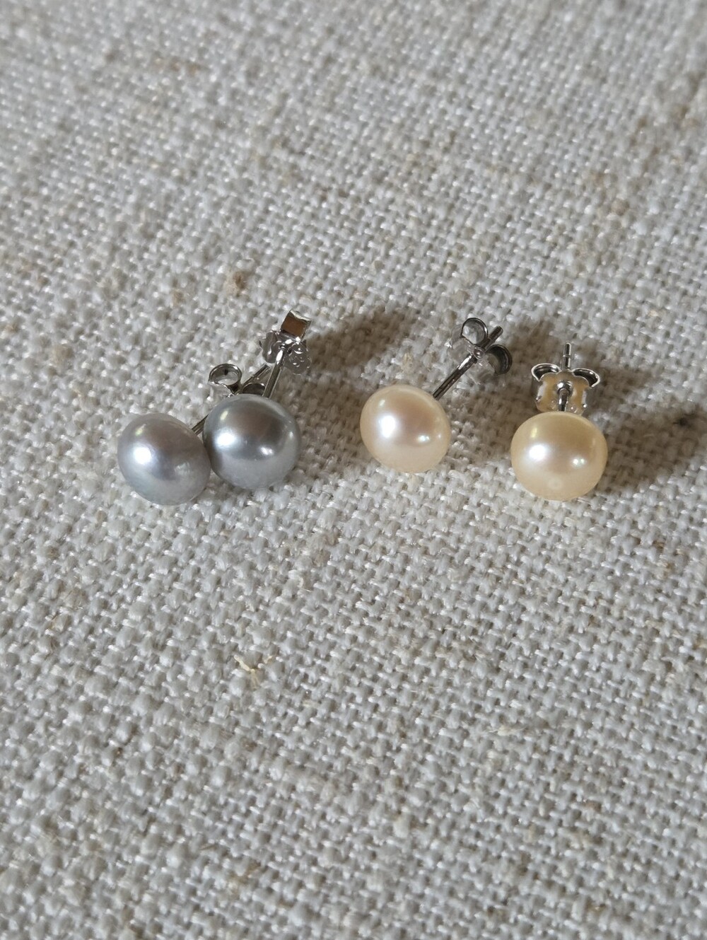 Sterling Silver Pearl Stud Earrings - Silver and Cream Pearl Set